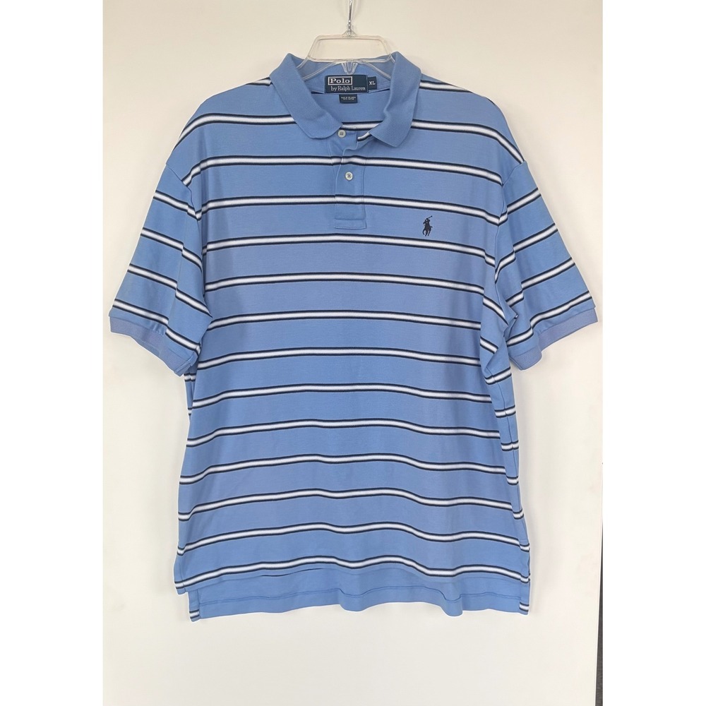 Polo Ralph Lauren Mens XL Blue Striped Short Sleeve Cotton‎ Golf Polo Shirt
